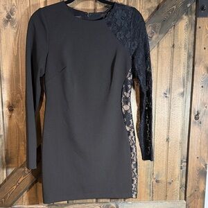 bebe Black Lace Accent Long Sleeve Dress